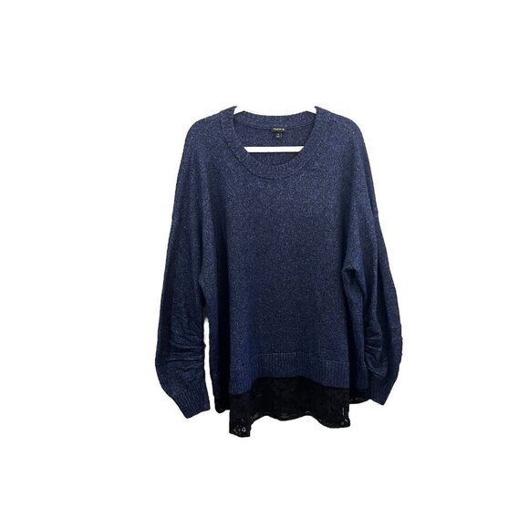 Torrid Navy Blue Sweater Lace Trim Rushed Sleeve Size 3X - Picture 1 of 12